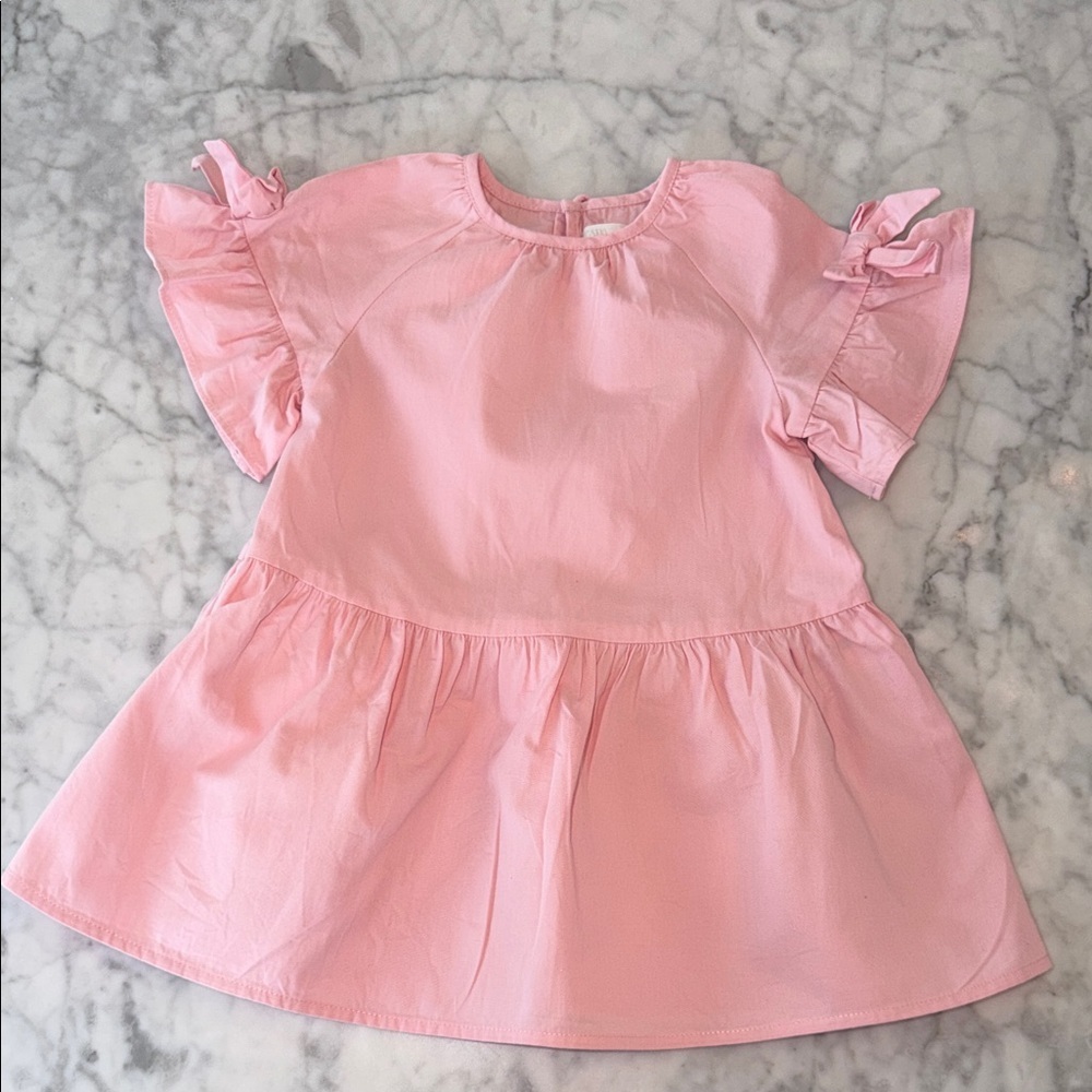 Zara Light Pink Ruffle Bow Sleeve Dress 3Y